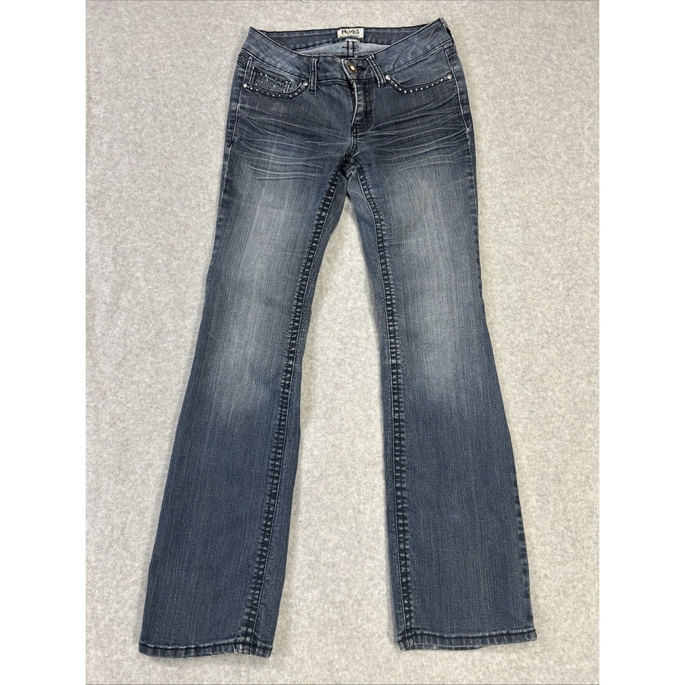 Mudd Junior Size 9 Blue Studded Rhinestone Flare Jeans Vintage Y2K